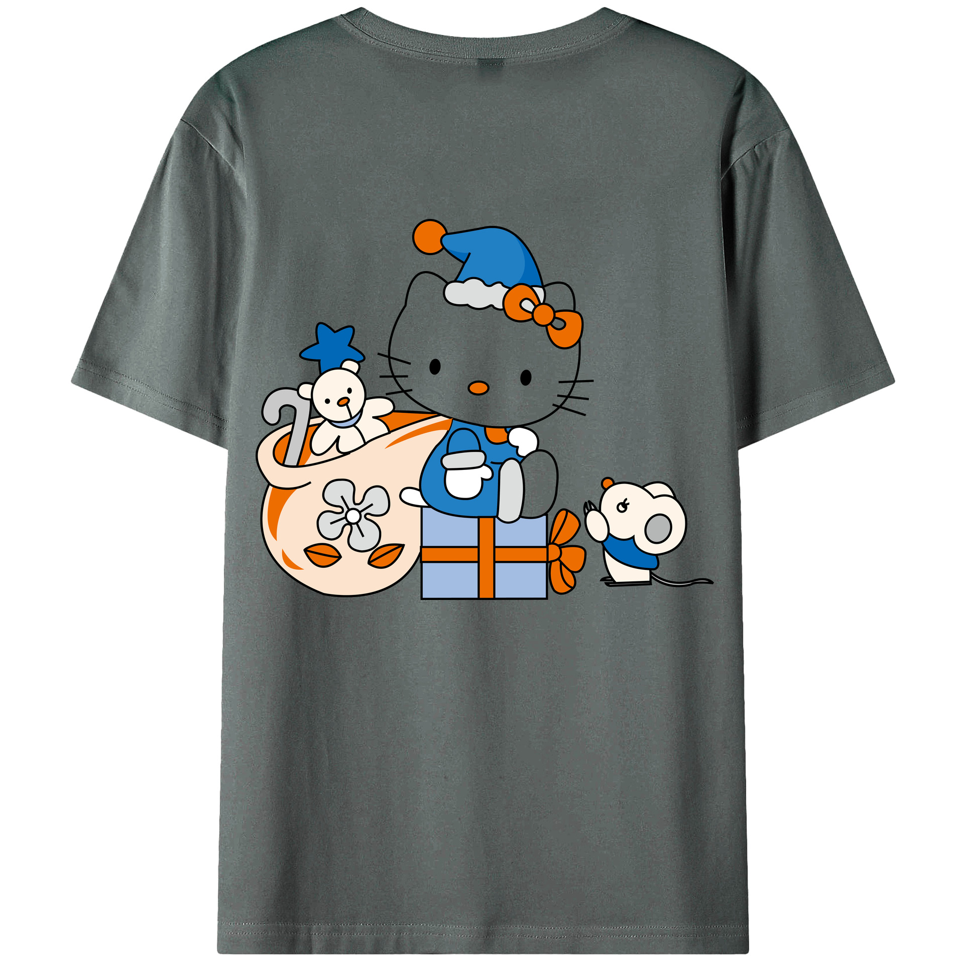 （画像用） Hello Kitty ハローキティ 綿100％ メンズ半袖Tシャツ（バックプリント） 通気性